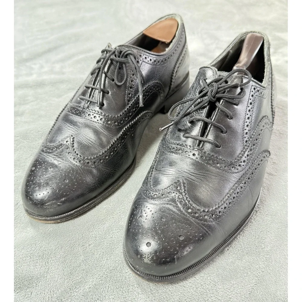 Wingtip Brogue Shoes Mens Size 10.5 D Black Leather Dress Oxford Cap Toe Lined